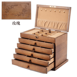Wooden Jewelry Box · 实木六层全锁款-挂钩玫瑰
