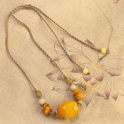 Long Amber-Tone and Agate Station Necklace