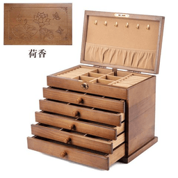 Wooden Jewelry Box · 实木六层全锁款-挂钩荷香