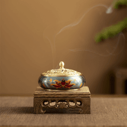 Painted Golden Lotus, With Base