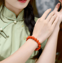 Natural NanHong Agate Bracelet | Full Flesh Persimmon Red Round Beads