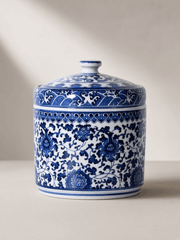 Blue-and-white caddy · medium, ceramic handle