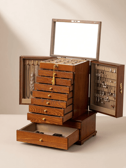 Wooden Jewelry Box · 豪华全锁款-十层仿古棕内衬