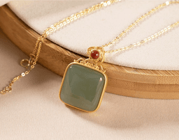 Natural Icy Translucent White Gold Silk Jade Square Plain Wushi Pendant, Women’s Necklace