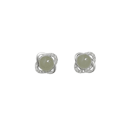 Hetian-style Jade Clover Stud · White-Gold Tone · S999