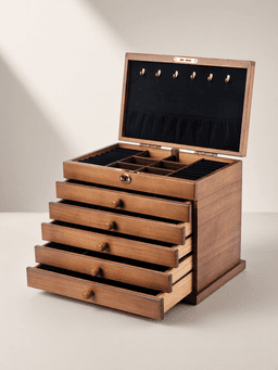 Wooden Jewelry Box · 实木六层全锁款-挂钩光面A黑内衬