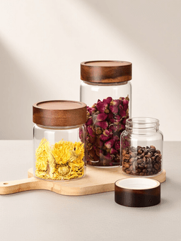 Glass Tea Jar with Dark Wood Lid, Silicone Seal