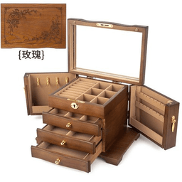 Wooden Jewelry Box · 四层实木全锁款-仿古色玫瑰