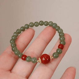 Hetian-style Jade + Red Agate Large Beads