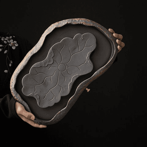 Wood-fired glaze lotus tray