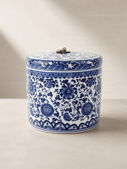 Blue-and-white caddy · large, ceramic handle