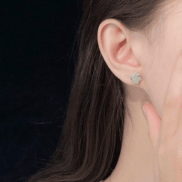 S999 Silver Hetian-Style Jade Clover Stud Earrings