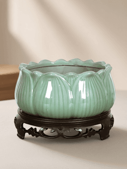 Celadon Lotus Brush Washer · DA莲花青瓷小号+底座【无孔】
