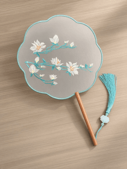 Double-Sided Embroidered Round Fan · 【刺绣团扇】绿色玉兰