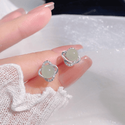 S999 Silver Hetian-Style Jade Clover Stud Earrings