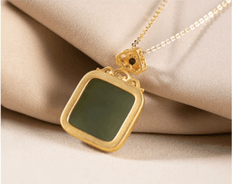 Natural Icy Translucent White Gold Silk Jade Square Plain Wushi Pendant, Women’s Necklace