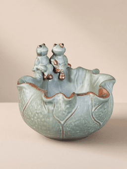 Celadon Lotus Brush Washer · 【无孔】荷叶双青蛙