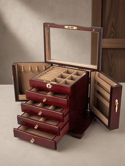 Wooden Jewelry Box · 五层豪华全锁款-酒红棕内衬