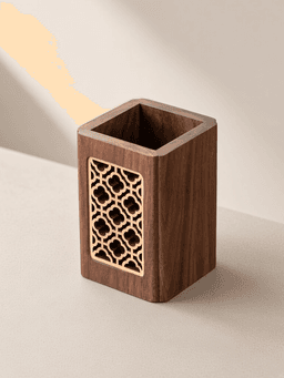 Solid Wood Brush Pot · 北美  窗花笔筒（硬枫+黑胡桃）