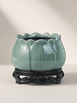 Celadon Lotus Brush Washer · DA莲花青瓷大号+底座【无孔】