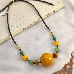 Long Amber-Tone and Agate Station Necklace