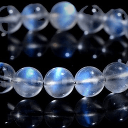 7A Cream-Body Blue Flash Moonstone · 9–10 mm · single wrap (~18 beads)