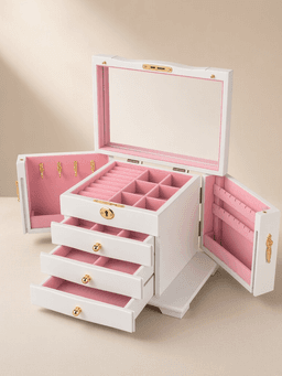 Wooden Jewelry Box · 四层豪华全锁款-本白粉内衬