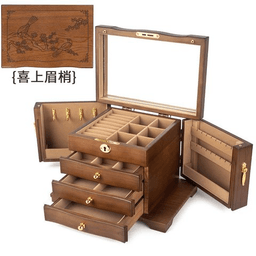 Wooden Jewelry Box · 四层实木全锁款-仿古喜上眉梢