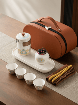 white · classic 1 pot + 4 cups + tea tray · oval pouch