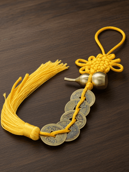 Brass Gourd Five-Emperor Coin Charm · 福禄镇宅款金黄