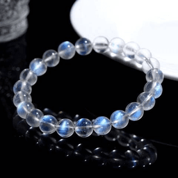 Blue Flash Cream Moonstone Bead Bracelet