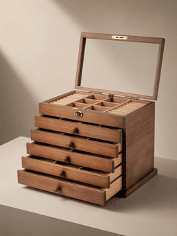 Wooden Jewelry Box · 实木六层全锁款-镜面光面B棕内衬