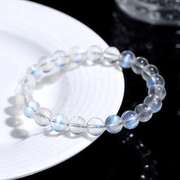 Blue Flash Cream Moonstone Bead Bracelet