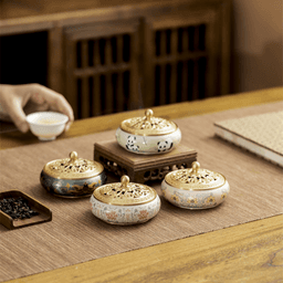 Painted Golden Lotus Copper Incense Burner, Incense Seal & Coil Censer for Agarwood & Sandalwood, Chinese Incense Ceremony Tool