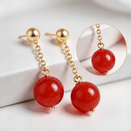 Natural Full Cherry Red South Red Agate Earrings, Vintage Light Luxury Red Earrings, Trendy Women Gemstone Jewelry, Ideal Gift