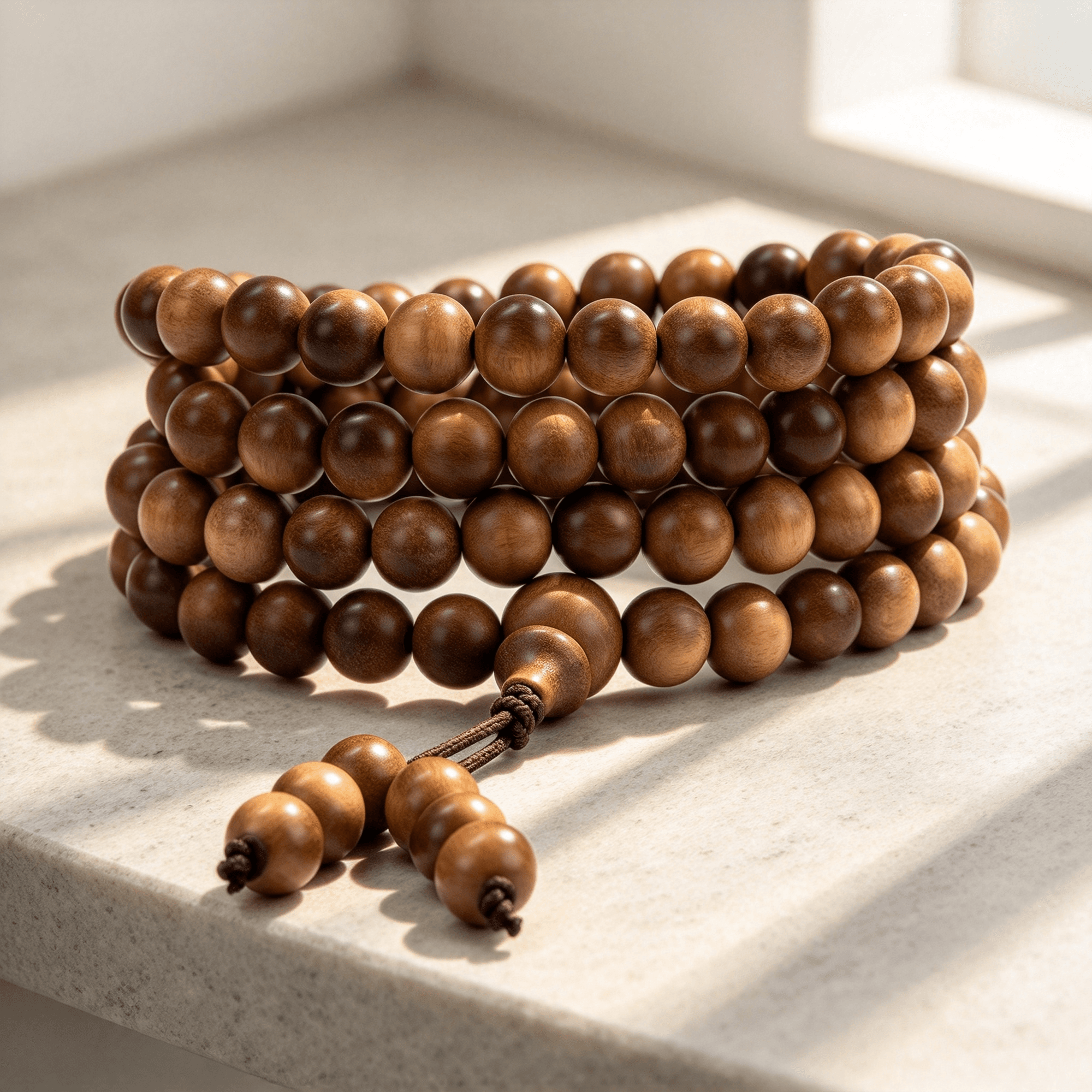 Authentic Mysore Indian Sandalwood Mala 108 Beads, Black Meat Heartwood Cross Grain Aged Old Wood, Unisex Prayer Beads Bracelet Necklace