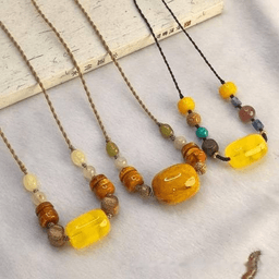 Long Amber-Tone and Agate Station Necklace