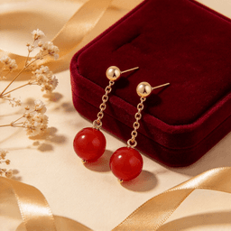 Natural Full Cherry Red South Red Agate Earrings, Vintage Light Luxury Red Earrings, Trendy Women Gemstone Jewelry, Ideal Gift
