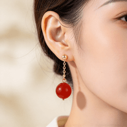Natural Full Cherry Red South Red Agate Earrings, Vintage Light Luxury Red Earrings, Trendy Women Gemstone Jewelry, Ideal Gift