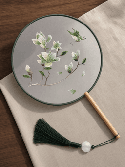 Double-Sided Embroidered Round Fan · 【刺绣团扇】绿玉兰蝴蝶