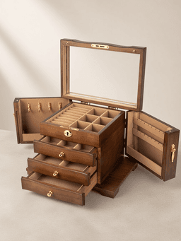 Wooden Jewelry Box · 四层豪华全锁款-仿古棕内衬