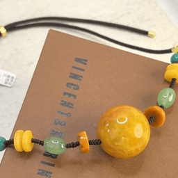 Long Amber-Tone and Agate Station Necklace