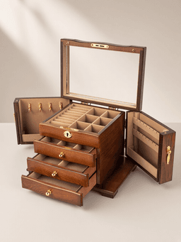 Wooden Jewelry Box · 四层实木全锁款-仿古棕内衬