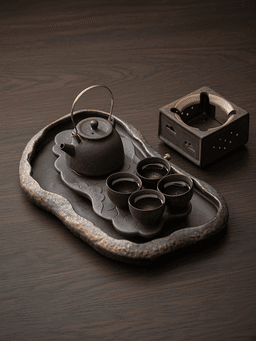 Lotus Tea Tray with Hidden Reservoir — Draining Slats