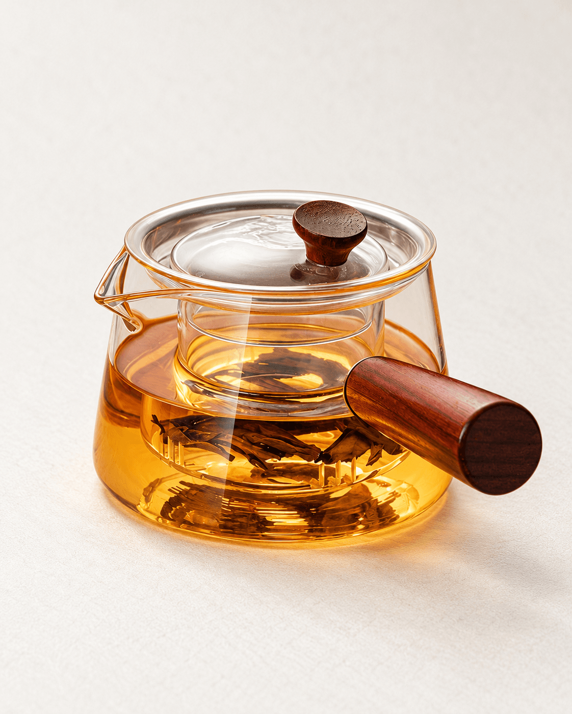 Glass Side-Handle Teapot, Borosilicate — 700 ml, Wood Handle