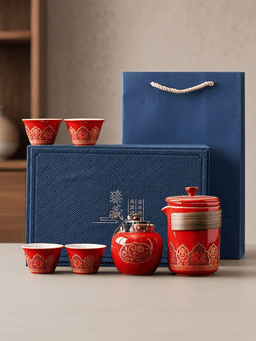 red · classic 1 pot + 4 cups · premium gift box