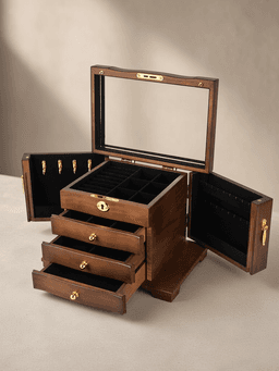 Wooden Jewelry Box · 四层实木全锁款-仿古黑内衬