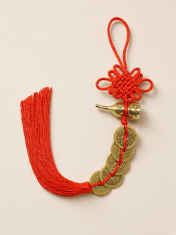 Brass Gourd Five-Emperor Coin Charm · 福禄安康款大红