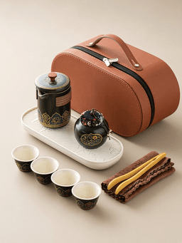 black · classic 1 pot + 4 cups + tea tray · oval pouch