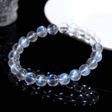 Blue Flash Cream Moonstone Bead Bracelet